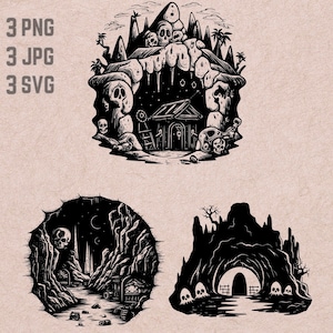 Conceptions de crâne de caverne de SVG, logo de caverne, vecteur de tête de mort, horreur PNG, lot de caverne de tête de mort, clipart Halloween
