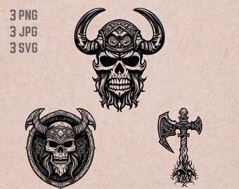 Viking Skull SVG designs, Viking logo, Viking Shield vector, Axe PNG, Viking bundle, Norse mythology Clipart