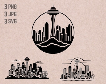 Seattle Skyline SVG designs, Seattle logo, Seattle Skyline vector, Skyline PNG, Seattle bundle, Urban Clipart