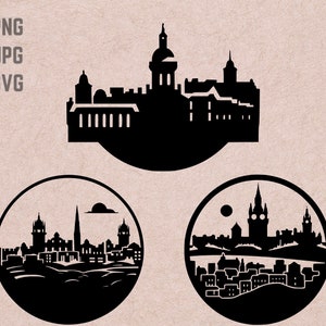 Diseños SVG del Skyline de Edimburgo, logotipo de Edimburgo, vector del Skyline de Edimburgo, PNG del Skyline, paquete de ciudades del mundo, imágenes prediseñadas urbanas