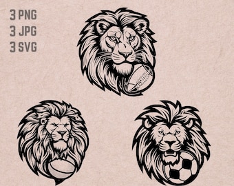 Lion Football Soccer Basketball logo SVG designs, Sports logo, Lion vector, Soccer PNG, Football Clipart, Basketball JPG, Lion Head Bundle