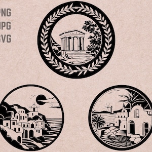 Dessins SVG Grèce, logo Grèce, vecteur de Mykonos, png de Santorin, lot grec, clipart Acropole