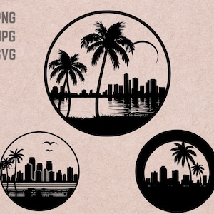 Diseños SVG de Miami Skyline, logotipo de Miami, vector de Skyline de Miami, PNG de Skyline, paquete de ciudades del mundo, imágenes prediseñadas urbanas