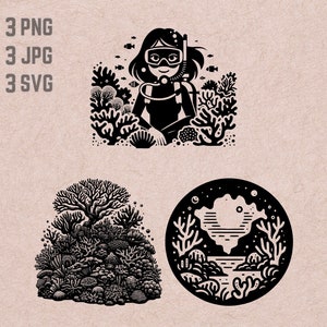 Coral Reef svg designs, Reef logo, Scuba Diver PNG, Coral Reef bundle clipart, Fish JPG , Coral Reef  Cave vector