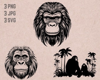 Chimpanzee Jungle Scene svg designs, Monkey logo vector, Safari PNG, Jungle Scene bundle clipart, Zoo Animals JPG ,T-shirt Printable