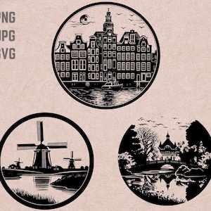 Diseños SVG de Países Bajos, logotipo de Países Bajos, vector de Ámsterdam, Molino de viento png, paquete de Países Bajos, Vondelpark Clipart