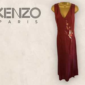 Kenzo Jungle Womens Vintage 90&#39;s Rust Linen Sleeveless Pencil Dress UK 16