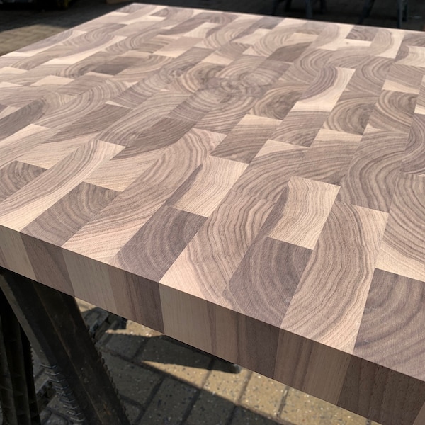 Large Handmade Walnut End Grain WORKTOP / Chopping Board / Cutting Board / 50mm thick / Unique grain pattern / Untreated