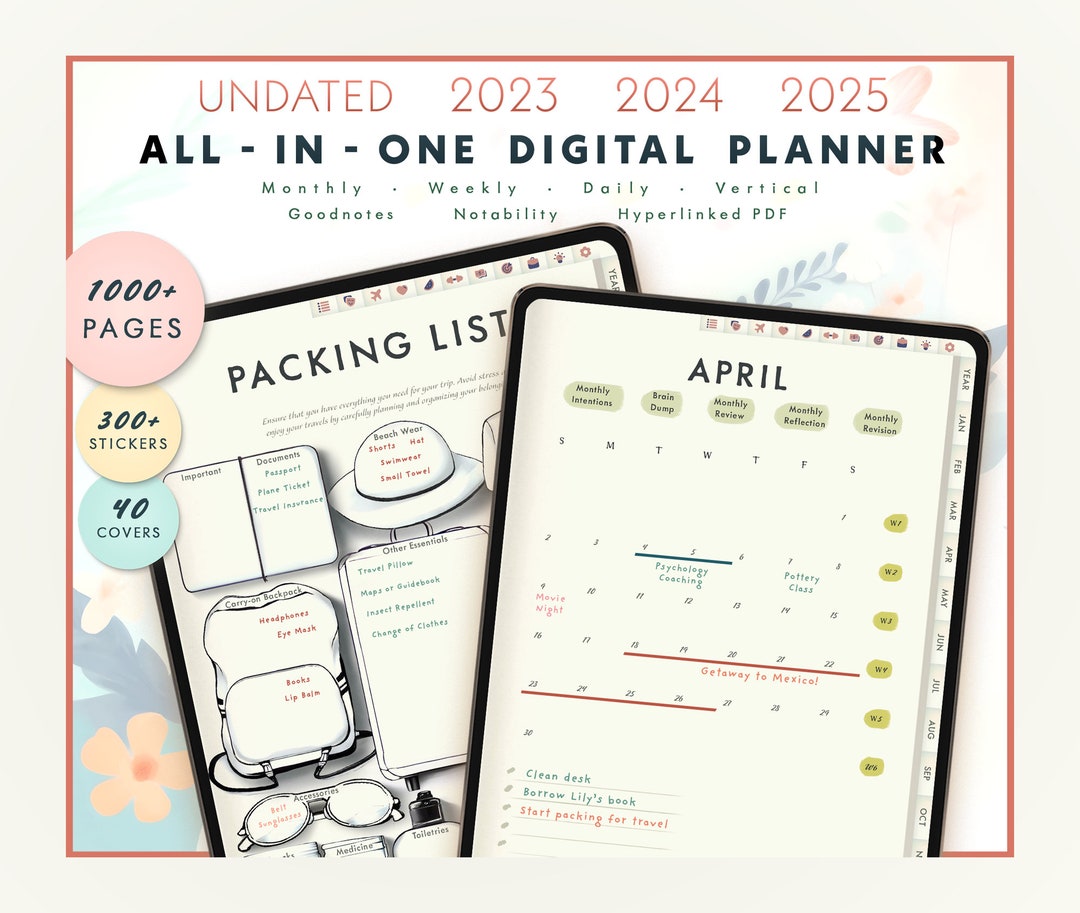 2025 2024 UNDATED ADHD Floral Digital Planner Calendar Trip - Etsy
