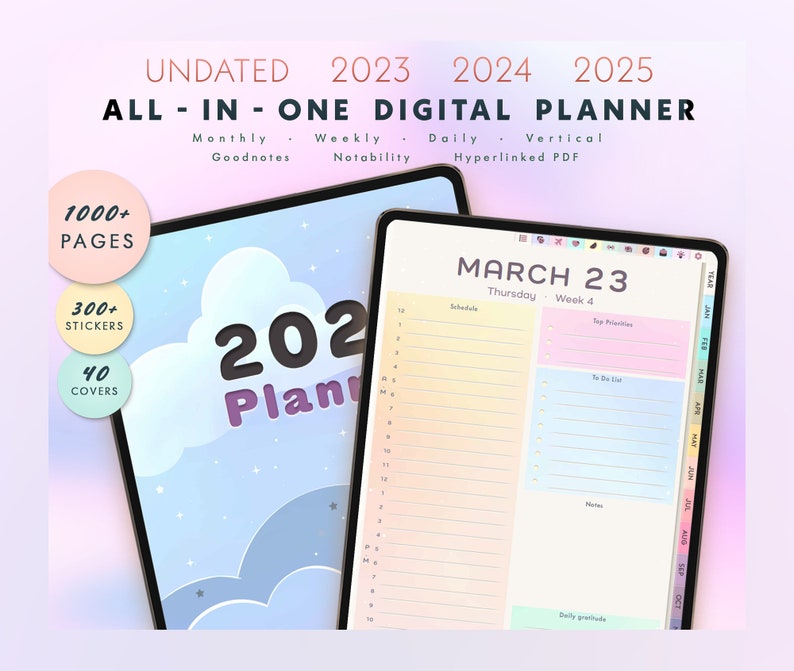 2025 2025 UNDATED Kawaii Cute Pastel Digital Planner Calendar - Etsy