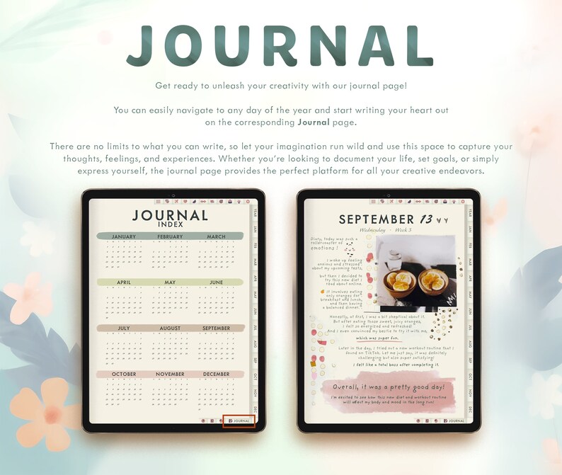 2024 2025 UNDATED ADHD Vertical Floral Digital Planner Calendar