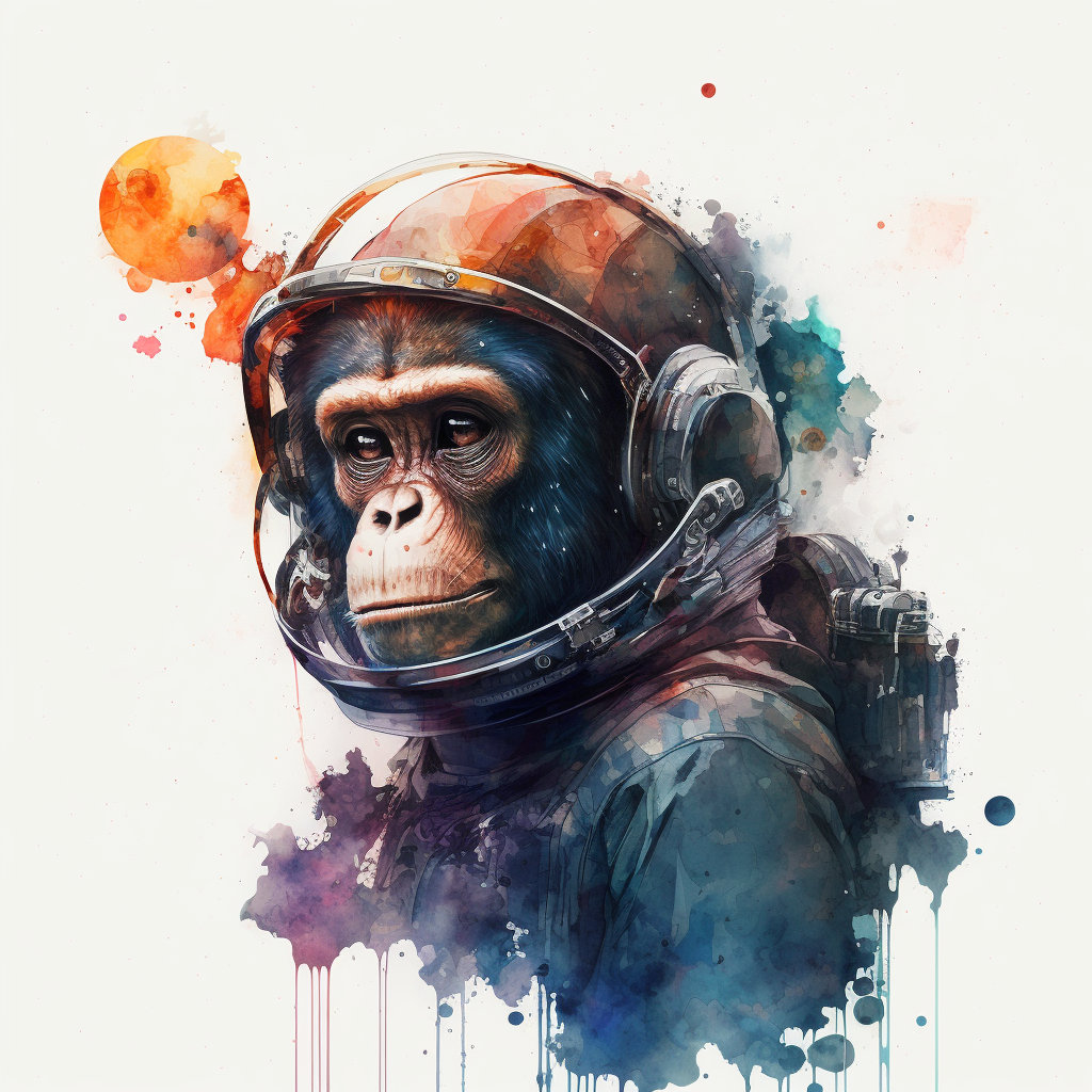Space Monkey | Japanese Aquarell Art Style Digital Poster - Etsy