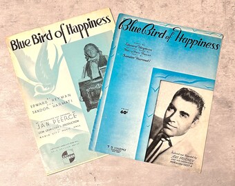 Set of 2 Bluebird of Happiness Vintage Sheet Music for Piano