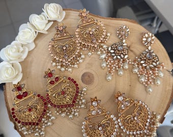 Kundan Style Earrings - Indian Pakistani Nauratan Jewelry
