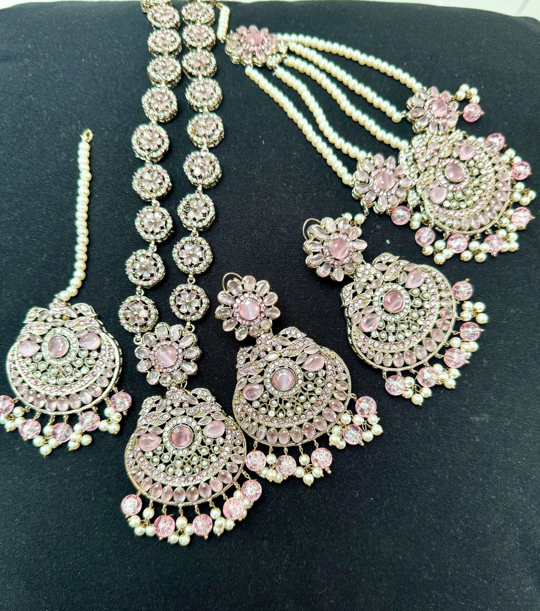 NEW Indian Pakistani Bridal Mala Long Necklace , Tikka, Jhumar and