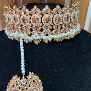Bridal Heavy stone kundan jewellery Set Indian Pakistani Bridal Jewellery - necklace, oversized jhumka earrings and tikka in gold