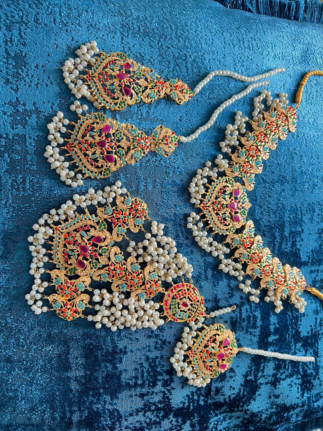 NEW Full Bridal Noratan Set Necklace, Earrings, Tikka, Jhumar Etsy