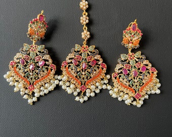 Earrings and tikka set - Multi