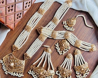 Traditional bridal Pakistani Hyderabadi style jewellery set - 2 x necklace, earrings, tikka and jhumar full set