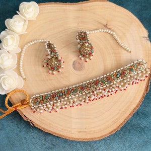 Traditional Indian pakistani nauratan style multi jewellery set - necklace earrings set