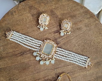 Indian Pakistani choker set - Necklace, Tikka and Earrings