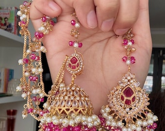 Ensemble de boucles d'oreilles indiennes pakistanaises Jhumka et tikka