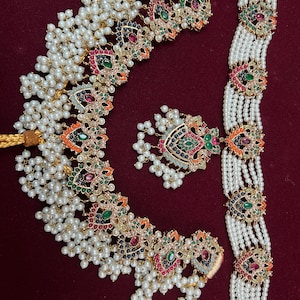 Indian Pakistani Bridal Heavy Nauratan Gold Plated Complete Set Indian Pakistani Bridal Jewellery