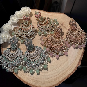Atemberaubende indische pakistanische Nauratan Kundan Style Ohrringe - NEU