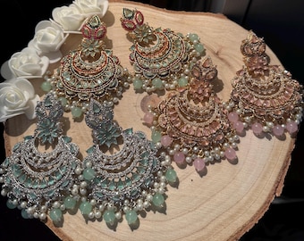 Boucles d'oreilles indiennes Kundan - Bijoux de style nauratan pakistanais