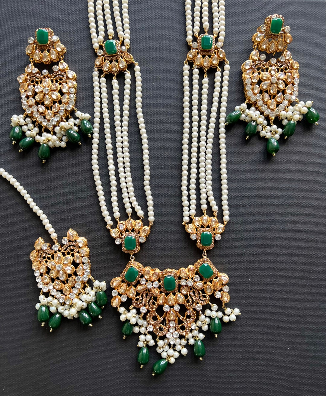 Indian Pakistani Mala Full Bridal Set - Necklace, Earrings and Tikka - Etsy