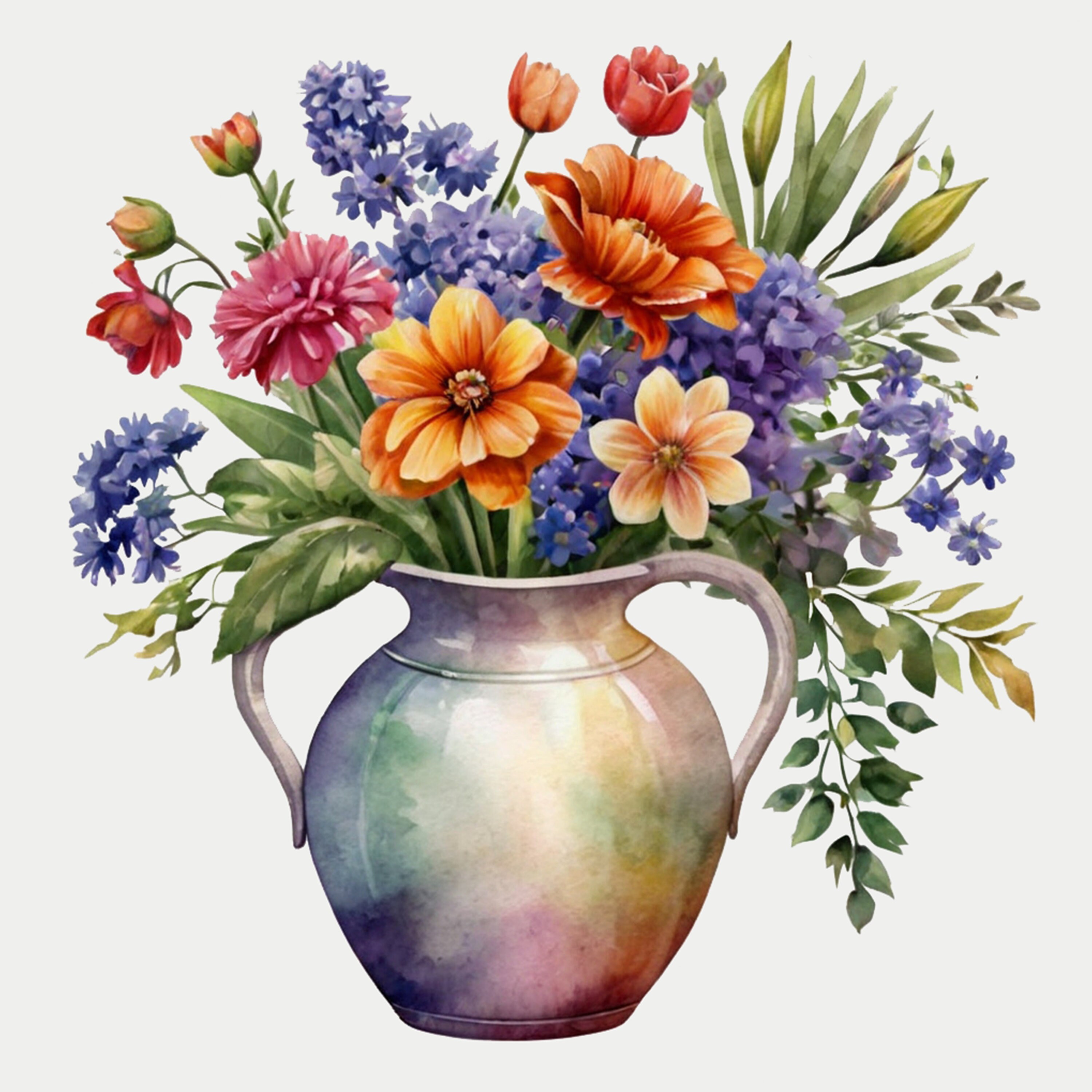 Vase of Flowers Clipart Floral PNG Watercolor Roses PNG 5 Transparent ...