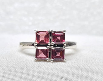 Natural Garnet Gemstone Ring- 925 Sterling Silver Ring- January Birthstone Anniversary Ring- Promise Ring princess- Cut Ring- Gift For Her