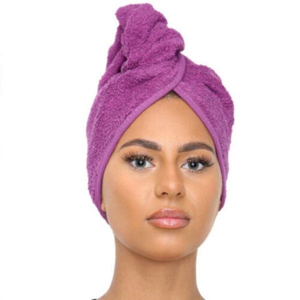 Hair Towel 100% Pure Cotton Hair Twist Turban Towels – Terry Towel Wrap Hair Drying Towel