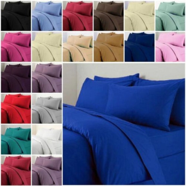 Duvet Quilt Cover Set - Plain Dyed Bedding Set with Pillowcases - Easy Care - Durable -  Machine