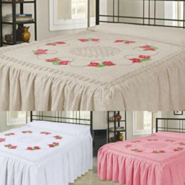 Luxury 100% Cotton Candlewick Fitted Bedspread Traditional Bed Throw with 60 CM/24 Inch Valance