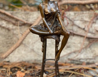 Luxury bronze statue of woman on chair sculpture decoration - gift idea