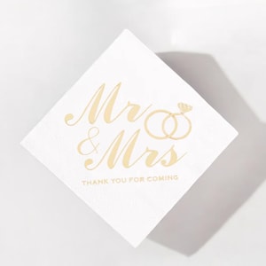 100PCS Mr & Mrs Wedding Paper Napkins – 3-Ply Disposable Cocktail - Dessert Napkins for Weddings - Anniversaries