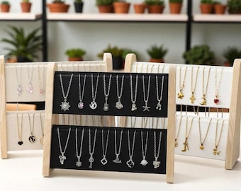 2-Tier Wooden Jewelry Display Stand: Sloped Necklace Organizer