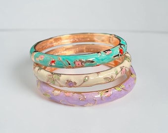 Chinese Cloisonne Enamel Bangle, Double Peony Filigree Bracelet, Traditional Floral Alloy Bangle, Elegant Chinese Jewelry, Gift for Women