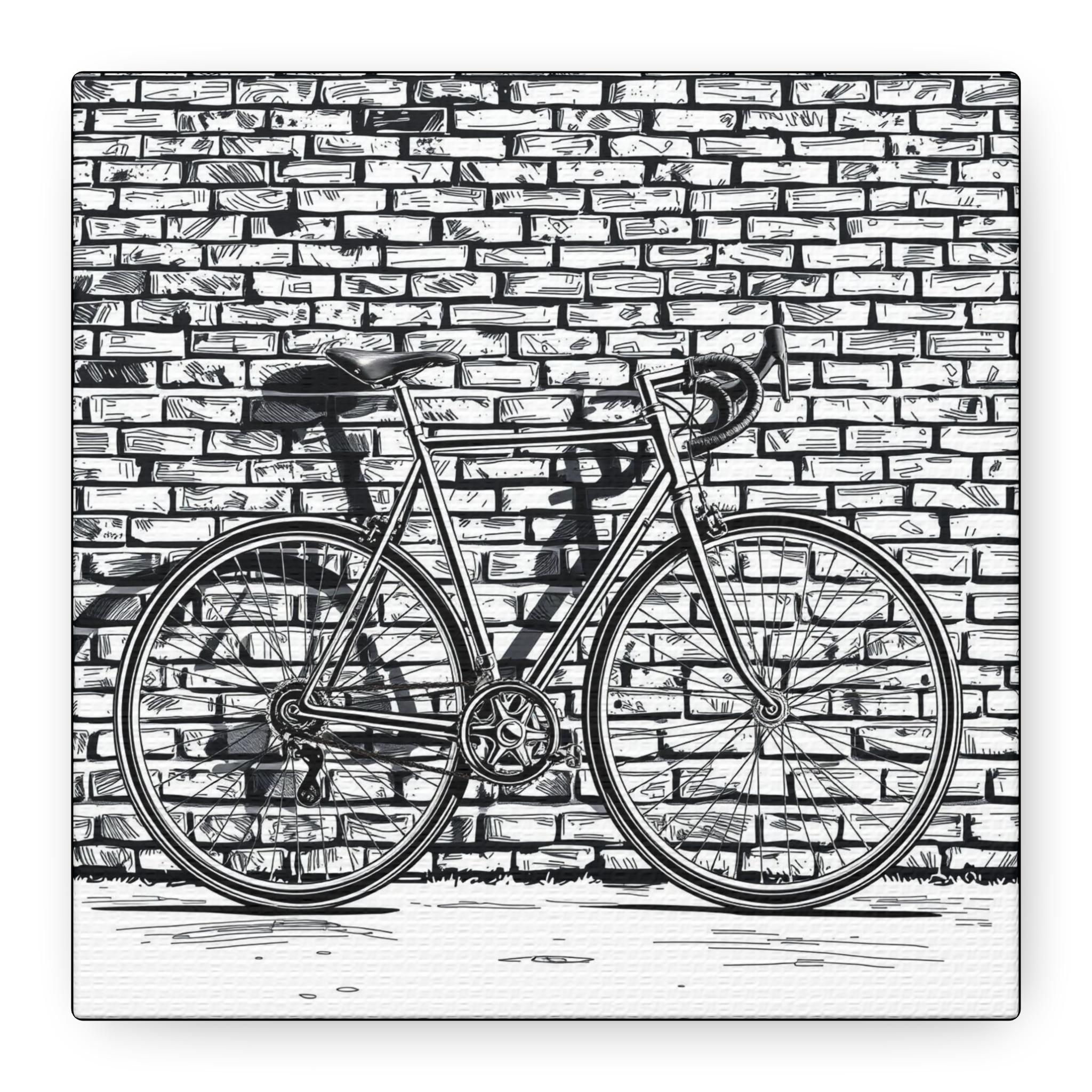 Urban Cyclist's Symphony: Black and White Bicycle Illustration, Vintage Minimalist Design