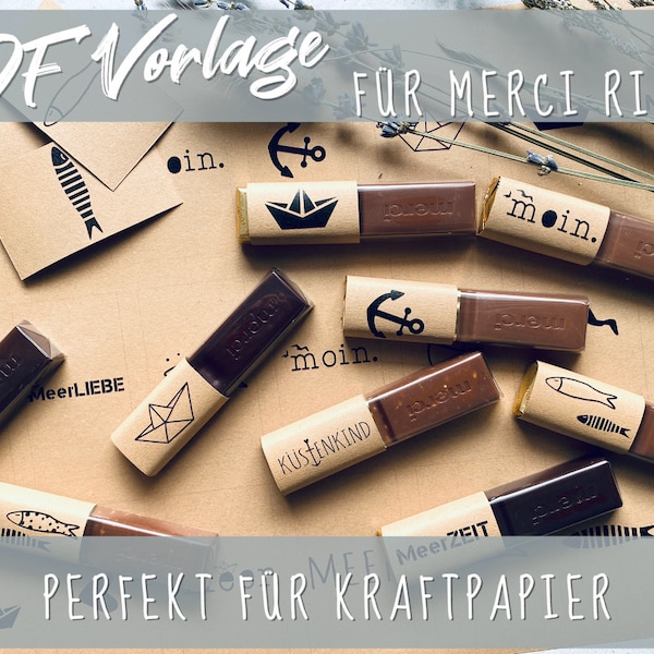 Merci bar banderole, Merci banderole, Merci template, PDF template Maritim Moin paper boat kraft paper, PDF banderole