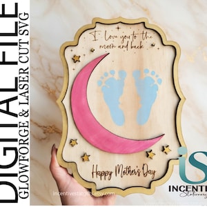 Happy Mother's Day Plaque SVG, Baby Footprints Sign, New Mom Gift, Mum Keepsake Laser Cut Baby (Digital Download)