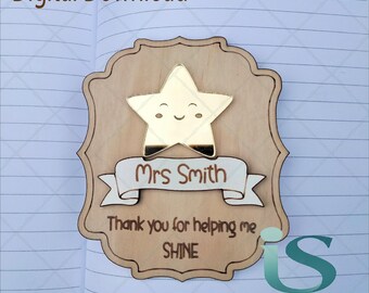 Personalized Teacher Gift SVG: Thank You Star Magnet/Ornament (Digital Download)