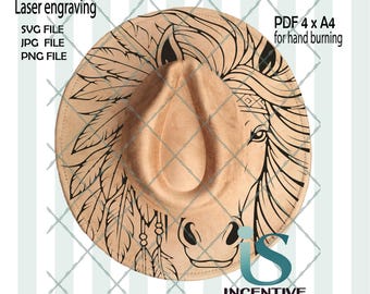 Ontwerpsjabloon Indiase paard Fedorahoed, lasergravure (svg, png, jpg, pdf) (digitale download)