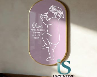 Levensgrote pasgeboren plaquette SVG | Lasergesneden omtreklijn baby | Glowforge-cricut | Gepersonaliseerde geboortestatistieken aandenken digitale download