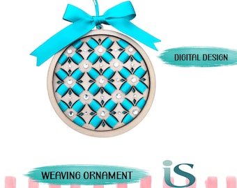 Weefversiering met lint, doe-het-zelfpakket, kerstknutselsjabloon, ornament SVG-bestand, lasergesneden ontwerp, gelaagd knutselpatroon, digitale download.