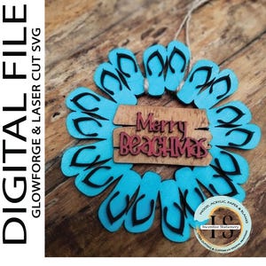 Kerst strand flip flop string krans ornament bord rustieke zomer deurhanger laser klaar bestand voor Glowforge, Thunder bestand, digitaal ontwerp