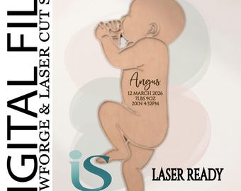 Pasgeboren aandenken laser-svg | Schaal 1: 1 geboortestatistieken baby | Levensgrote plaquette lasergesneden bestand | Gepersonaliseerde kinderkamermuurkunst | Digitale download