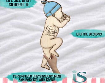 3D Baby Silhouet SVG Levensgroot 1:1 Schaal Baby Omtrek Sjabloon Gepersonaliseerde Geboorteaankondiging Pasgeboren Aandenken Lasergesneden Digitaal Ontwerp