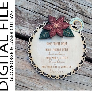 Poinsettia Layered Christmas SVG Glowforge, Laser cut ornament 3D Poinsettia Ornament, Laser Christmas File, Hot laser sellers Thunder Laser